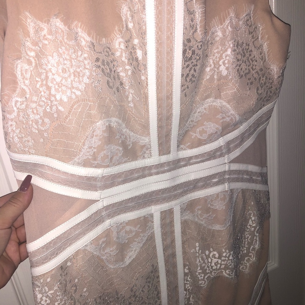 Nude dress with cream lace detail